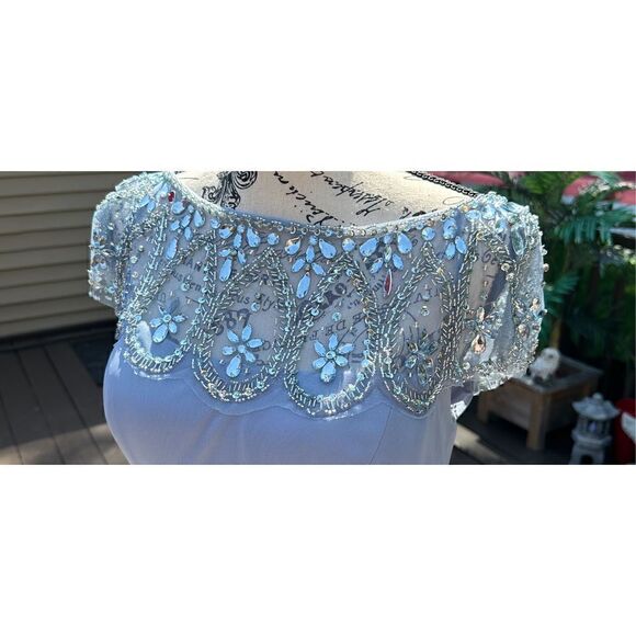 “Paisley “ beaded, mesh gown, ￼by XScape Babyblue stunning !!! size 8. Over $200 - Picture 14 of 16